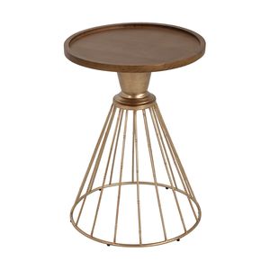 Antique <b>Gold</b> and Natural Retro Art Pine <b>Side</b> <b>Table</b> with Hollow Edge Nightstands - Product Image 5
