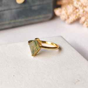 Bague en argent sterling 925 plaqué or 14 carats en forme de cerf-volant avec agate mousse, bague en pierre précieuse naturelle, bijoux faits à la main pour femmes, cadeau - Product Image 5
