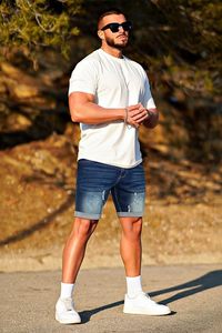 Shorts de Mezclilla Desgastados para Hombre, Cintura Media, Pierna Recta, Estilo Casual de Verano - Product Image 2