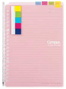 Carnet à anneaux A5 KOKUYO Campus Smart Ring, 20 anneaux, rose clair, rechargeable, couverture pliable, capacité 25 feuilles - Product Image 2