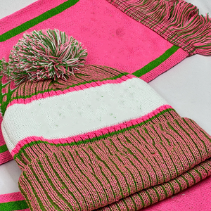 Écharpe en tricot rose et vert surdimensionnée AKA Sorority pour femme, mélange de cachemire de luxe, longue étole enveloppante, douce, chaude, à bords rayés, hiver - Product Image 2