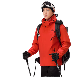 Veste imperméable respirante à séchage rapide unisexe 100% polyester ROUGE-NOIR à coque rigide coupe-vent avec isolation thermique et fermeture éclair fine - Product Image 1