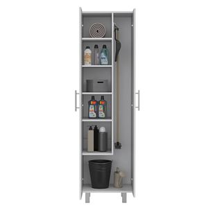 Nala Double Door White Cleaning <b>Cabinet</b> with Four Legs and Five Shelves for <b>Laundry</b> Hampers - Product Image 6