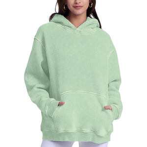 Sudadera con Capucha Unisex Verde Menta, Corte Holgado, Color Sólido, con Bolsillo, Estilo Casual para Otoño, Tejido de Felpa Francesa de Algodón - Product Image 2