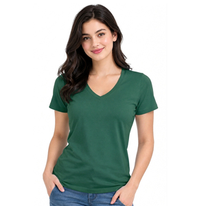 Camiseta de Cuello en V para Mujer, Algodón Premium, Manga Corta Informal, Logotipo Personalizado, Fabricante Mayorista, Ropa de Moda al por Mayor - Product Image 1