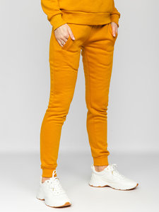Pantalones Deportivos Casuales de Color Amarillo Mostaza para Mujer, con Bolsillos Laterales, Cintura Elástica, Corte Ajustado, Largos, de Algodón - Product Image 1