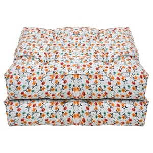 Multi Color Traditional Pattern Digital Printed GOTS Certified Color Organic Cotton Buttock Support Chair Pad With Little Pompom - Product Image 2