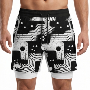 Men's MMA Training Shorts 2-in-1 With Compression Layer Quick Dry Printed Polyester Fight Shorts For Adults Regular Fit - Product Image 1