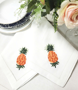 Custom Classic Square Cotton Napkin Embroidered Pineapple Durable Reusable <b>Machine</b> Washable Hemstitch Dinner Napkin Home Wedding - Product Image 1