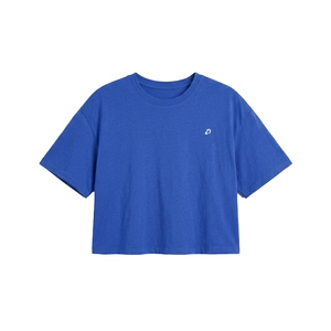 OEM Blue Women's Shirts Oversized Short Sleeve Crop <b>Top</b> Drop Shoulder Loose Fit Cotton Spandex Plain Tee Custom Manufacturer - Product Image 3