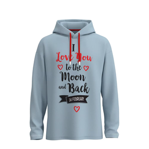Sudadera con Capucha Azul Claro de San Valentín, Sudadera con Estampado de Te Amo Hasta la Luna, Sudadera con Capucha para Parejas, Regalo, Algodón, Felpa Francesa - Product Image 1