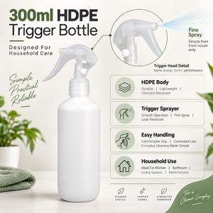 Botella de Spray Reutilizable de HDPE de 300 ml |   Botella de Limpieza Resistente para Cocina, Baño, Superficies de Vidrio y Cuidado del Hogar - Product Image 5
