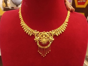 Collar de Filigrana Floral de Pavo Real en Oro Sólido de 22K, Joyería Tradicional India para Bodas, Hecho a Mano, 11.26g, Gargantilla de Oro para Mujer - Product Image 1