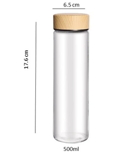 Transparent Borosilicate Glass <b>Water</b> Bottle with Bamboo Wooden Lid <b>Bulk</b> Leakproof BPA Free Reusable Drink Bottle for Office Gym - Product Image 3