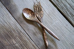 Wooden Spoon and Fork Palm Wooden <b>Cutlery</b> <b>Set</b> Wood <b>Cutlery</b> Unique Wood Spoon Fork Reusable Wood <b>Cutlery</b> <b>Set</b> Minimal Wood <b>Cutlery</b> - Product Image 2