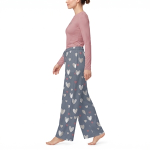 Ensemble de vêtements de détente pour femmes avec imprimé cœur, haut à manches longues et col rond, pantalon à taille élastique douce, vêtements de nuit respirants - Product Image 3
