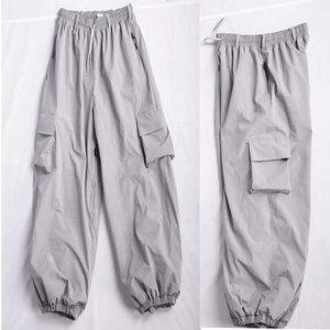 Pantalon cargo harem gris pour homme, imperméable, en polyester/coton, élastique, coupe droite, taille mi-haute, plusieurs poches, fermeture à cordon, poids moyen - Product Image 2