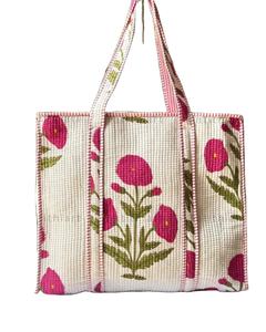 Cotton Quilted <b>Tote</b> <b>Bag</b> Soft Padded Reusable Eco Friendly Lightweight Shopping <b>Travel</b> Daily Carry ATITHI ART Zipper Closure - Product Image 1