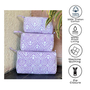 Luxury Indian Artisanal Sustainable Cotton Cosmetic Bag Set Hand Block Printed Quilted Travel Organizer With Waterproof Durable - Product Image 2