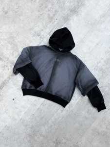 Sweat-shirt à capuche bicolore délavé pour homme, pull à manches courtes, streetwear, vêtements décontractés - Product Image 1