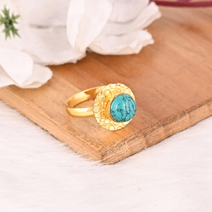 Natural Synthetic <b>Turquoise</b> Gemstone <b>Ring</b> Handmade Stylish Brass Jewelry for Women - Product Image 2