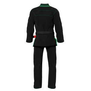 Kimono de BJJ noir avec surpiqûres vertes, vêtements d'arts martiaux pour hommes adultes, coupe régulière, uniforme en polyester à séchage rapide, en stock - Product Image 3