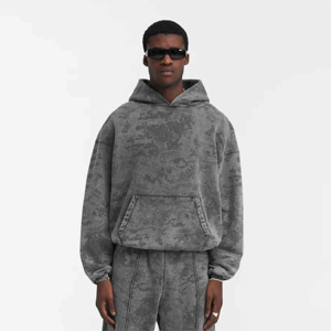 Sweat-shirt à capuche uni pour homme 2026, coupe classique, en coton tricoté, style décontracté automne, teinture unie, effet délavé à l'acide, en promotion - Product Image 3