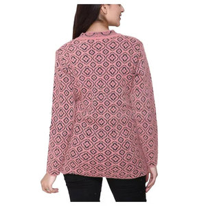 Women's Pink Solid Knitted Breathable Candy Color Cardigan V-Neck Regular Sleeve Casual Winter Wear <b>Covered</b> <b>Button</b> Embroidery - Product Image 3