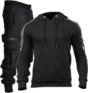 Ensemble de survêtement décontracté à capuche pour homme, chaud, deux pièces, pour l'hiver, mode, sport, 100 % coton, vêtements de loisirs, fermeture à cordon - Product Image 6