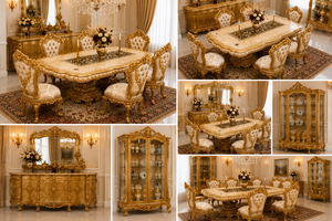 Juego de mesa de comedor de madera maciza tallada a mano de lujo para 6 personas, para área de comedor, colección de muebles de comedor hechos a mano a medida. - Product Image 6