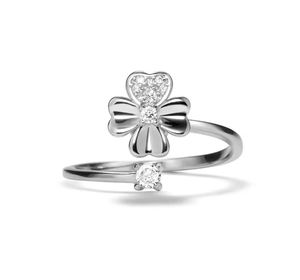 Anillo Abierto de Plata de Ley 925 con Diseño de Trébol y Circonitas, Moderno, para Bodas, Compromisos, Fiestas, Aniversarios, Regalo - Product Image 4