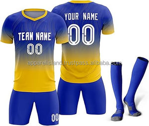 Conjunto de uniformes unisex de manga corta con cuello redondo de secado rápido, camisetas de fútbol con estampado de transferencia de calor personalizables OEM - Product Image 1