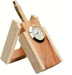 Support à stylos en bois naturel avec horloge, support de rangement portable pour papeterie, pour bureau, support à stylos de luxe - Product Image 6