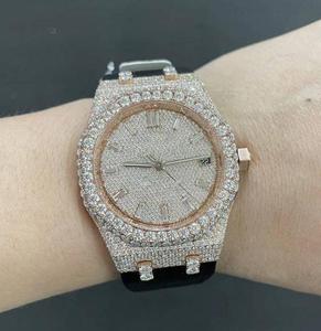 Nouvelle arrivée, montre-bracelet en cuir avec diamants Moissanite VVS originaux, design luxueux en acier inoxydable, bijoux à la mode - Product Image 6