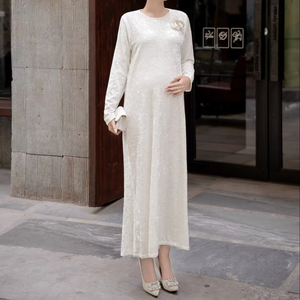 Vestido Midi Casual de Terciopelo con Cuello Redondo, Manga Regular, Cintura Holgada y Transpirable, Elegante y de Lujo, para Primavera/Verano, OEM ODM - Product Image 1