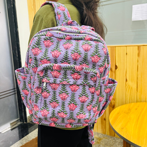 Handmade 100% Cotton Geometric Print Softback <b>Backpack</b> Unisex Bohemian Style Lightweight Daypack Curved Shoulder <b>Straps</b> Interior - Product Image 5