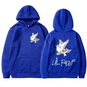 เสื้อสเวตเตอร์มีฮู้ดสีชมพู เสื้อสวมหัวผ้าฝ้ายโอเวอร์ไซส์สำหรับทั้งชายและหญิง พิมพ์ลายนกมีปีกด้านหน้าและด้านหลัง ชุดลำลองสำหรับฤดูใบไม้ร่วง - Product Image 5