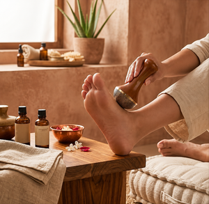 Masseur de pieds en bois Kansa Bold Blossom, poignée polie, style Wabi Sabi, conçu pour la relaxation et les soins personnels - Product Image 5