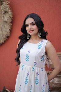 ชุดคุर्ติผ้าฝ้ายพิมพ์ลายแบบดั้งเดิมสำหรับผู้หญิง ความยาวระดับข้อเท้า เหมาะสำหรับฤดูร้อน แห้งเร็ว ยืดหยุ่นได้ กลับด้านได้ ไม่ยับง่าย - Product Image 6