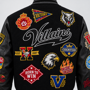 Veste universitaire en laine noire pour homme, manches en cuir véritable, patch brodé en chenille, veste bomber universitaire personnalisée - Product Image 3
