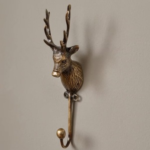 Antique Brass Reindeer Animal Wall Cast Iron Coat Hat <b>Hooks</b> Hanger Handcrafted Precision-Made Wall Mounted Made in USA <b>Rails</b> - Product Image 3