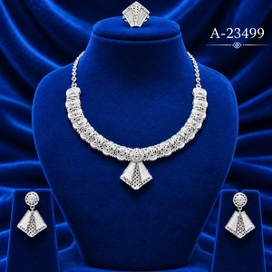 MOLL JEWELLERS – ensemble de bijoux classiques tibétains en Zircon plaqué platine, collier, boucles d'oreilles, design géométrique pour femmes, mariage, A-23499 - Product Image 1