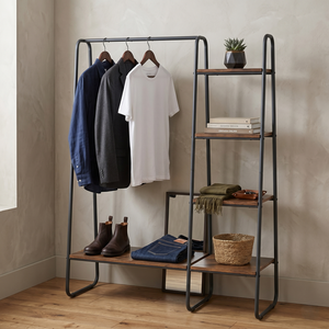 Minimalist Metal Clothing Organizer Rack With 5-Tier Storage <b>Shelf</b> For Bedroom Standing Type Carbon Steel Multifunctional Design - Product Image 5