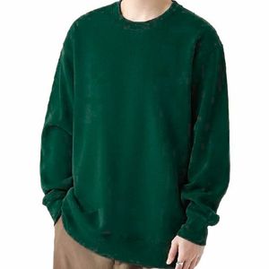 เสื้อสเวตเชิ้ตผู้ชายสีน้ำตาล คอกลม ผ้าฝ้ายถัก 100% ทรงโอเวอร์ไซส์ สีพื้น แขนยาว สไตล์ลำลอง สำหรับฤดูใบไม้ร่วง - Product Image 2