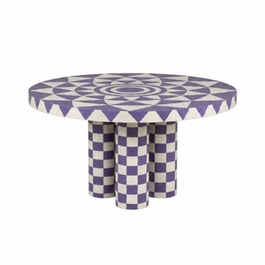 Mesa de centro de lujo con incrustaciones de hueso, mesa auxiliar moderna a rayas en blanco y negro, mesa central decorativa de resina hecha a mano para sala de estar - Product Image 2