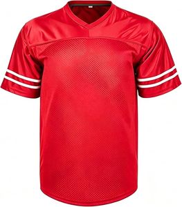 เสื้อฟุตบอลอเมริกันชายสีแดง คอวี แขนสั้น ผ้าตาข่ายโพลีเอสเตอร์ ระบายอากาศได้ดี ทรงปกติ พิมพ์ลายแบบซับลิเมชั่น ปรับแต่งได้สำหรับทีม - Product Image 2