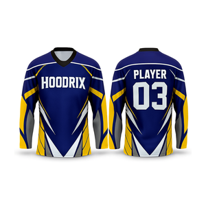 Maillots d'équipe de hockey sur glace professionnels, impression par sublimation, tissu en maille polyester anti-rétrécissement, logos brodés en twill. - Product Image 1