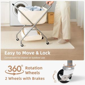 Chariot à linge pliable de 31,5 po de hauteur avec roulettes, panier à linge roulant, cadre en acier robuste et doublure en toile - Product Image 4