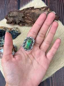 Kingman Turquoise Adjustable Sterling <b>Silver</b> <b>Ring</b> Handcrafted Southwestern Artisan Jewelry Natural Gemstone <b>Statement</b> Band - Product Image 6