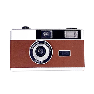 Appareil photo argentique 35 mm à focale fixe, en plastique, à usage unique, pile AA, manuel, design compact, couleur marron et blanc, cadeau promotionnel - Product Image 1